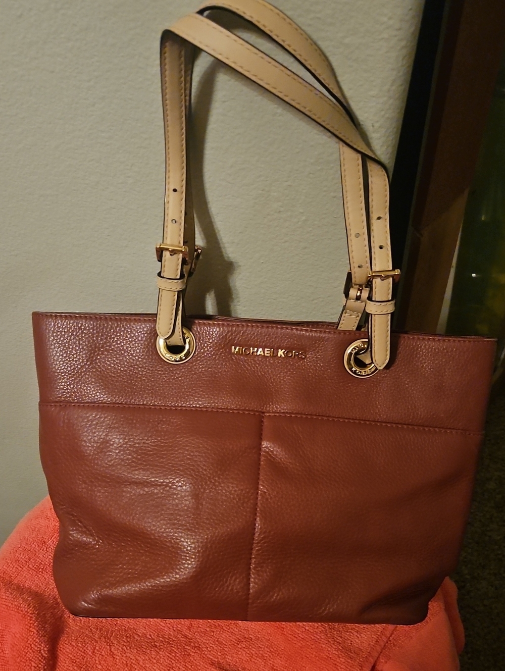 Michael Kors Brown Leather Tote with Cream Straps